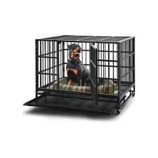 48 inch Heavy Duty Dog Crate, Double Door High Anxiety Cage, Kennel with Wheels picture