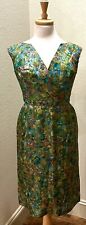 VTG 50s 60s Jay Herbert Watercolor Gold Shimmer Silk Pencil Cocktail Dress S picture