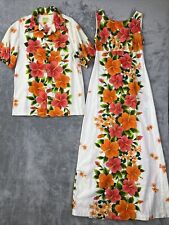 VTG 60's Ui Maikai Vibrant His & Hers Honeymoon Set Shirt (M) & Maxi Dress (S/M) picture