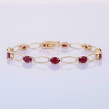 7 Ct Oval Simulated Red Ruby Women's Tennis Bracelet 925 Yellow Sterling Silver picture