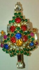 Vintage Warner Christmas Tree Brooch Pin Multi Colored Rhinestones  picture