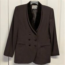Vintage Le Suit Brown Black Velvet Animal Print Collar Pocket Long Blazer 10P picture