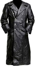 MENS GERMAN CLASSIC WW2 MILITARY OFFICER UNIFORM BLACK LEATHER LONG TRENCH COAT picture