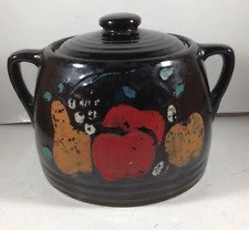 Vintage Stoneware Covered Casserole Beanpot Fruit Pattern Pottery picture