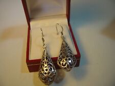 STUNNING SOLID SILVER VINTAGE LONG ORNATE DROP EARINGS -UNUSUAL - CLEANED picture