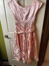 Vintage 1940/50s Handmade pink Champagne Satin Dress what/shaw gloves picture