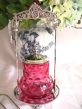 Antique 1880s Meriden Silverplate Pickle Castor Cranberry IVT Jar Lid Tongs Nice picture