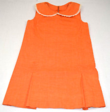 Mini Dress VTG 50s Orange Lace Trimmed Collar Pleats Sleeveless Shift Sz S/M picture