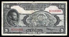World Paper Money - Ethiopia 5 Dollars ND 1945 P13a Sig Blowers @ Fine Cond. picture