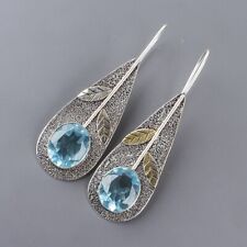 Natural Sky Blue Topaz Gemstone Drop/Dangle Earrings 925 Sterling Silver Jewelry picture