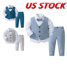 US Infant Boy Wedding Gentleman Suits 4 Piece Bow Tie Vest Dress Shirt and Pants picture