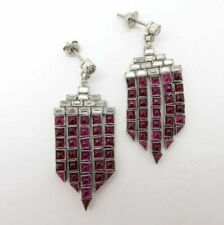 Amazing Vintage Antique Design with Square Red Lab Created Ruby Women's Earring picture
