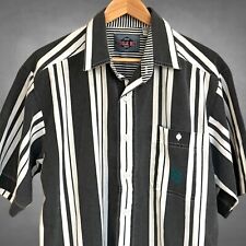Vintage Bugle Boy Button Up Shirt Mens Medium Gray Striped Short Sleeve picture