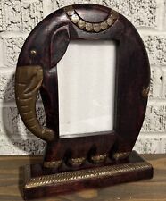 PIER ONE Elephant Carved Wood & Brass Picture / Photo (3.5x5.5) Frame Figurine picture