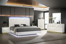 Modern Italian 5PC Gloss White Gold LED Queen King Bed Set Minimalist Furniture picture