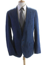 Ermenegildo Zegna Mens Plaid Two Button Blazer Jacket Blue Wool Size 44 picture