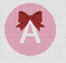 Hand Painted Needlepoint Canvas - Custom Initial Bow Ornament picture