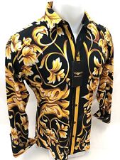 Mens PREMIERE Long Sleeve Button Down Dress Shirt BLACK GOLD PAISLEY 633 NWT HOT picture