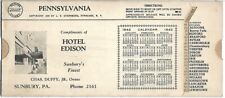 1941 PENNSYLVANIA Sliding Mileage Chart Road Map HOTEL EDISON Sunbury Calendar picture