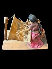 Antique 1930’s Honduran Weaving Woman Wooden Figurine 8”L picture