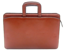 Jack Georges Leather Cognac Brown Double Handle Top Zip Professional Briefcase picture