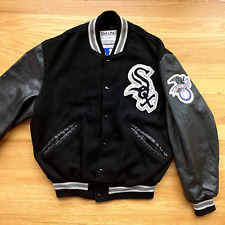 Vintage 80s 90s Chicago White Sox Varsity Leather Wool Jacket Large Delong picture