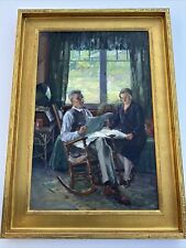 MASTERFUL PORTRAIT PAINTING ANTIQUE INTERIOR  IN THE STYLE OF JOSEPH KLEITSCH picture