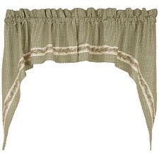 New Country  Cottage SAGE GREEN GINGHAM CHECK WILDFLOWER CAFE SWAGS Curtains picture
