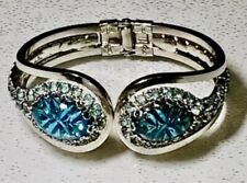 Vintage Judy Lee’s Aqua Carved Cabochon Hinged  Backed Bracelet, Hard To Find picture