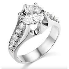 3.75 Ct Created Diamond Round Real 14K White Gold High Crown Engagement Ring picture