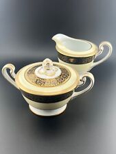 Noritake discontinued Goldlea pattern footed creamer and sugar bowl with lid picture