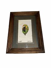 Vintage Hand Painted Finger On Feather Signed Costa Rica Wood Framed 4”x 6” picture