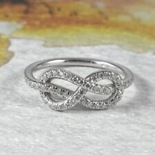 Handmade Pretty Infinity Design In 10K White Gold & Clear Moissanites Women Ring picture