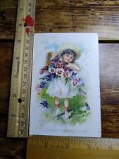 Postcard - Embossed Little Girl with Flowers Print - A Happy Birthday To You picture