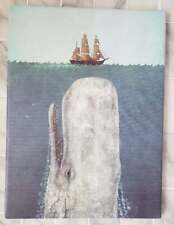 Vintage Wooden Print Wall Picture Hanging White Whale Under Ship In Ocean 12