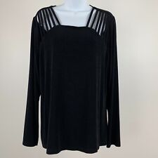 Chico's Travelers Top 3 (16) Slinky Knit Long Sleeve Black Caged Look Sexy Style picture