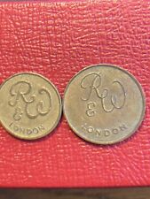 2 VINTAGE R&W LONDON 1 PENCE ANTIQUE TOKENS 2 TYPES - VERY RARE - BID NOW picture