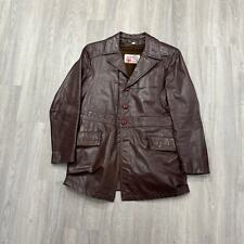 VINTAGE 1980s Sears Leather Shop Trench Coat Jacket Size 40 Men's 80s Maroon  picture