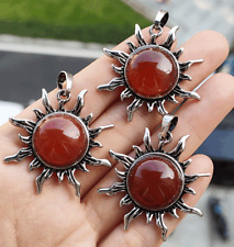 10pcs Red Agate Gems Sun Pendants Chakra Energy Reiki Healing Amulet picture