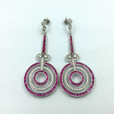 Gorgeous Antique Design Pink Ruby With White Cubic Zirconia Art Deco Earrings picture