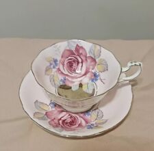 Paragon Cabbage Rose Pink Platinum Center Double Warrant Tea Cup Saucer RARE  picture
