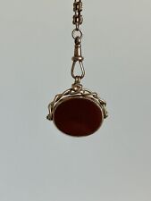 Antique 9ct Gold Carnelian and Bloodstone Swivel Fob Pendant picture