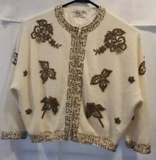 Vintage 1950-60s Elsie Tu Angora Wool Hand Beaded Sweater Lined Ivory Gold NICE picture