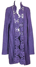 Midnight Velvet   Size L  PURPLE  Open CARDIGAN SWEATER Rosette Trim  Wool Blend picture