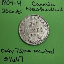1904 H Canada Silver Twenty Cent Coin 20c Canadian Newfoundland Circulated picture