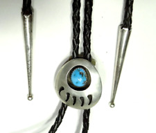 VINTAGE SOUTHWESTERN TURUOISE STONE BEAR PAW DESIGN BOLO TIE STERLING SILVER 925 picture