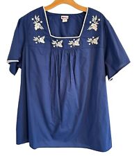 American Sweetheart Blouse Size 3X Blue Short Sleeves Women Blouse picture