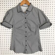 Anne Fontaine Randira Women Button Up Top Blouse Size 38 Gray Floral Cuff Sleeve picture