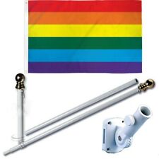 Rainbow Pride 3 x 5 FT Flag w/ 6-Ft Spinning Flag Pole + Bracket (Tangle Free) picture