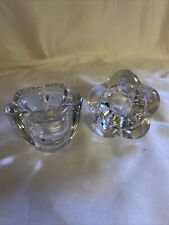 2 Orrefors Sweden Crystal Tapered Candle Holders Flower Shaped Clear Glass picture